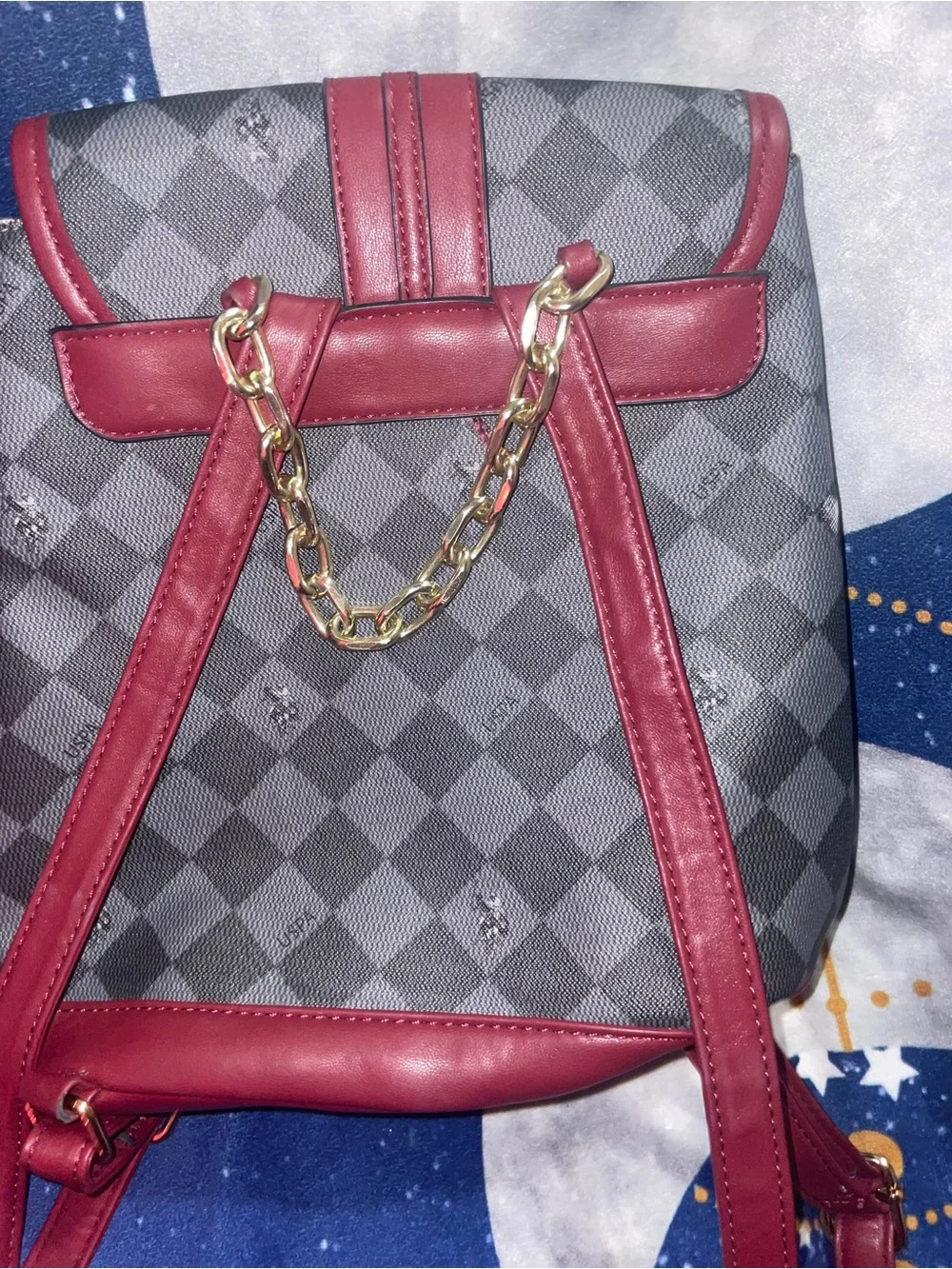 U.S. Polo Assn. Gray Check Backpack with Red Trim and Gold Emblem